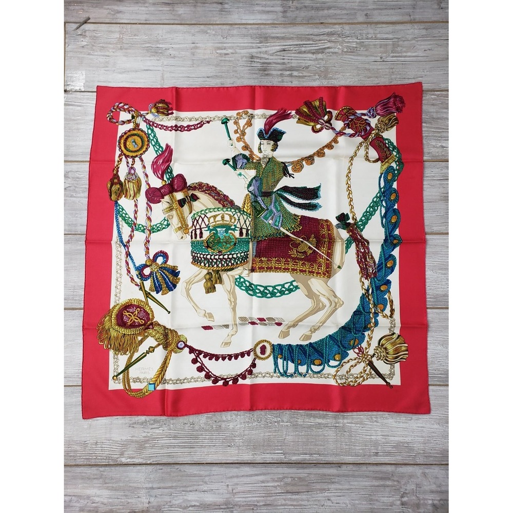 Hermès Equestrian Horse Silk Scarf Red 34x34 w/ Orange Box